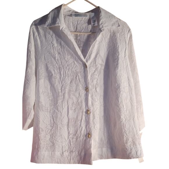 NWT Liz Claiborne White Button Up Tunic Top Pineapple Buttons Women's Small - Picture 1 of 7